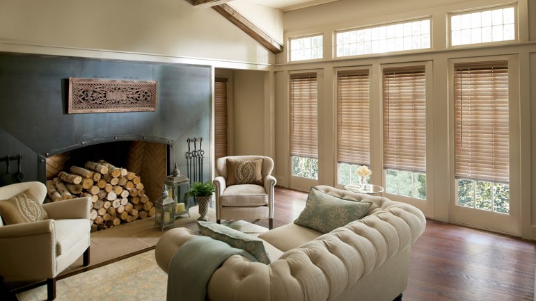 Dallas fireplace with blinds